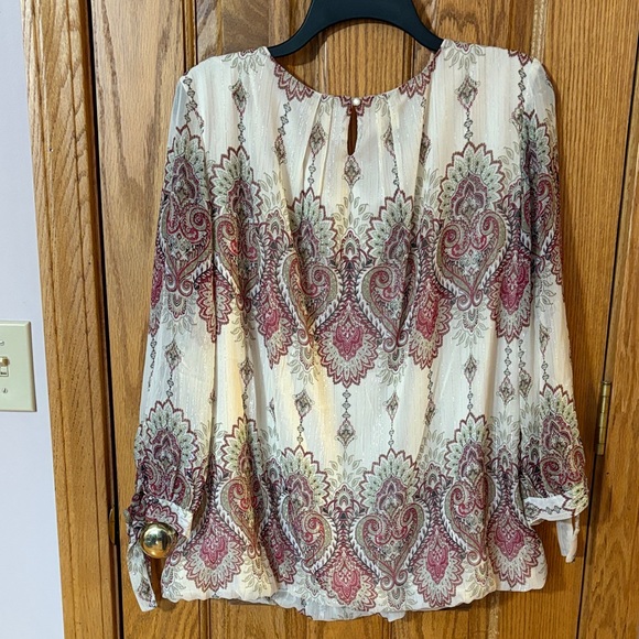 Westport Cream & Burgundy Paisley Blouse with Silver Metallic threads throughout - Picture 8 of 8
